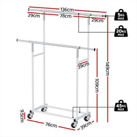 Artiss Clothes Rack Double Rod Airer Rail Coat Stand Adjustable Hanger
