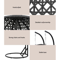 Gardeon Outdoor Egg Swing Chair Wicker Furniture Pod Stand Cushion 2 Seater Grey