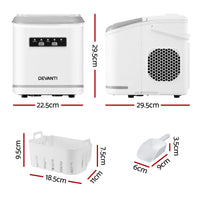 Devanti Ice Maker Machine Portable 12kg Countertop w/Self Cleaning 1.3L White