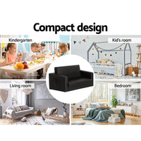 Keezi Kids Sofa 2 Seater Children Flip Open Couch PU Leather Armchair Black