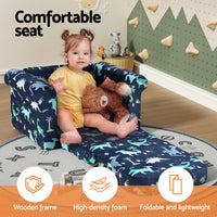 Kids Sofa 2 Seater Children Flip Open Couch Lounger Armchair Dinosaur Navy