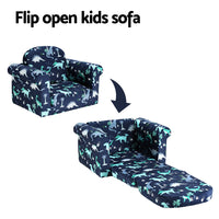 Kids Sofa 2 Seater Children Flip Open Couch Lounger Armchair Dinosaur Navy