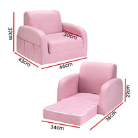 Kids Sofa 2 Seater Children Flip Open Couch Lounger Armchair Soft Pink