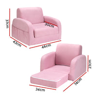 Keezi Kids Sofa 1 Seater Children Flip Open Couch Lounger Armchair Soft Pink
