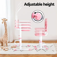 Keezi Kids Table and Chair Set Adjustable Study Desk w/ LED Lamp Reading Pink