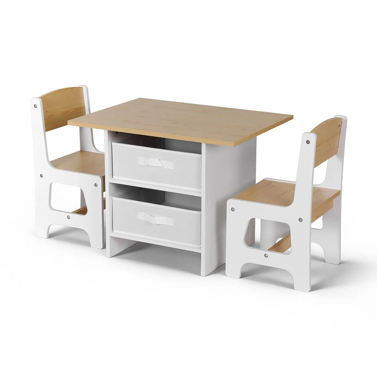 Keezi Kids Table and 2 Chairs Set Wooden Activity Table wit 2 Storage ...