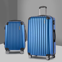 Wanderlite 2 Set Luggage 20-28 Inch with Zipper Lock Carry On Hard Shell Travel Suitcase Luggage Case Blue