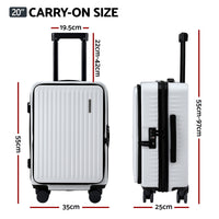 Wanderlite 20" Luggage Suitcase Front Pocket Travel Carry On Dual TSA White