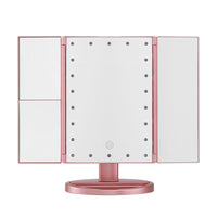 Embellir Tri-fold Makeup Mirror 1X2X3X Magnifying with LED Light Travel Portable Pink