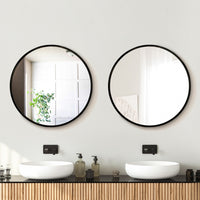 Embellir 2 Wall Mirror Makeup 60cm Home Decor Framed Mirrors Bathroom Round Black