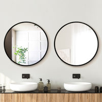 Embellir 2 Wall Mirror Makeup 70cm Home Decor Framed Mirrors Bathroom Round Black