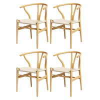 1 Set of 4 Artiss Dining Chairs Wooden Rattan Seat Wishbone Back