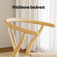 1 Set of 4 Artiss Dining Chairs Wooden Rattan Seat Wishbone Back