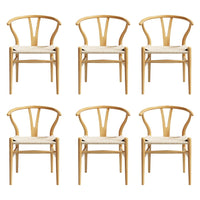 1 Set of 6 Artiss Dining Chairs Wooden Rattan Seat Wishbone Back