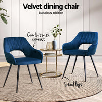 Artiss Dining Chairs Set of 4 Velvet Hollow Armchair Blue