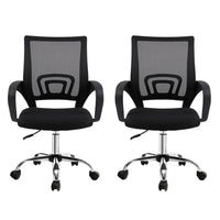 Artiss 2x Mesh Office Chair Mid Back Black