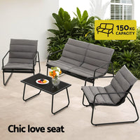 Gardeon 4PCS Outdoor Sofa Set Table and Chairs Cushion textilene Patio Furniture