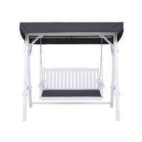 Gardeon Outdoor Wooden Swing Chair Garden Bench Canopy Cushion 3 Seater White