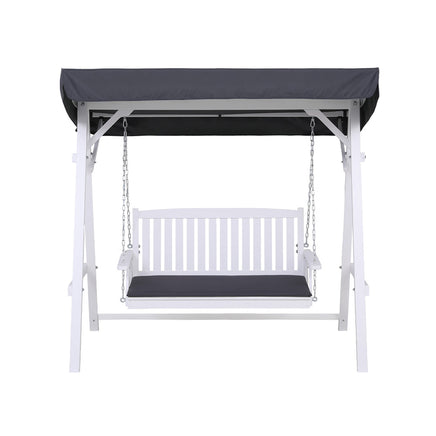 Gardeon Outdoor Wooden Swing Chair Garden Bench Canopy Cushion 3 Seater White