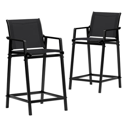 Gardeon 2PC Outdoor Bar Stools Steel Dining Chairs Patio Furniture Garden Black
