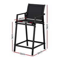 Gardeon 2PC Outdoor Bar Stools Steel Dining Chairs Patio Furniture Garden Black