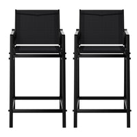 Gardeon 2PC Outdoor Bar Stools Steel Dining Chairs Patio Furniture Garden Black