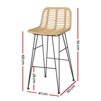 2x Outdoor Bar Stools Rattan Nature