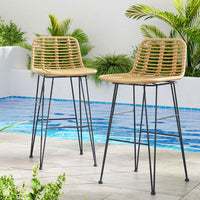 2x Outdoor Bar Stools Rattan Nature