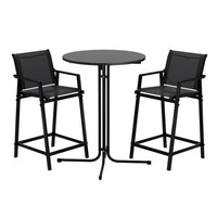 Gardeon 3PC Outdoor Bar Set Stools Dining Chairs Table Patio Furniture Bistro Set Steel Black