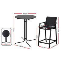 Gardeon 3PC Outdoor Bar Set Stools Dining Chairs Table Patio Furniture Bistro Set Steel Black