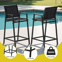 Gardeon 3PC Outdoor Bar Set Stools Dining Chairs Table Patio Furniture Bistro Set Steel Black