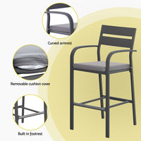 Gardeon 3Pcs Outdoor Bar Set Stools Dining Chairs Table Patio Aluminium Bistro Set Black
