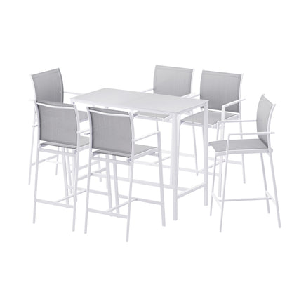 Gardeon 7PCS Outdoor Bar Set Stools Dining Chairs Table Patio Steel Bistro Set White