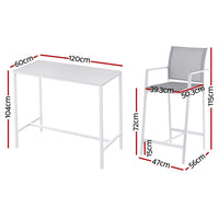 Gardeon 7PCS Outdoor Bar Set Stools Dining Chairs Table Patio Steel Bistro Set White