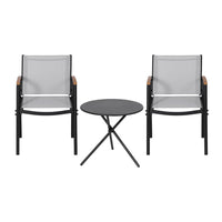 Gardeon 3PC Outdoor Bistro Set Table and Chairs Steel Dining Chair Patio Furniture Textilene
