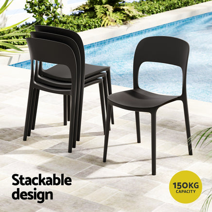 Gardeon 4PC Outdoor Dining Chairs Stackable PP Patio Chair Garden Furniture Black
