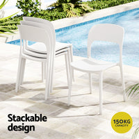 Gardeon 4PC Outdoor Dining Chairs Stackable PP Patio Chair Garden Furniture White