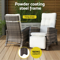 Gardeon Outdoor Recliner Chairs Sun lounge Wicker Lounger Patio Furniture Adjustable Brown
