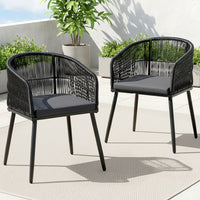 Gardeon 2PC Outdoor Dining Chairs Wicker Chair Patio Furniture Garden Steel Black