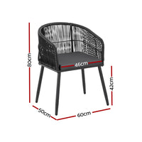 Gardeon 2PC Outdoor Dining Chairs Wicker Chair Patio Furniture Garden Steel Black