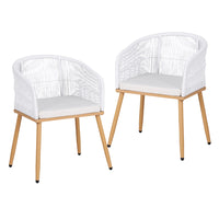 Gardeon 2PC Outdoor Dining Chairs Wicker Chair Patio Furniture Garden Steel White