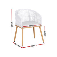 Gardeon 2PC Outdoor Dining Chairs Wicker Chair Patio Furniture Garden Steel White