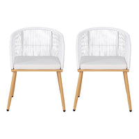 Gardeon 2PC Outdoor Dining Chairs Wicker Chair Patio Furniture Garden Steel White