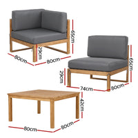 Gardeon 4-Piece Outdoor Sofa Set Wooden Couch Lounge Setting 5PCS