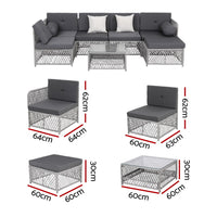 Gardeon 6 Seater Outdoor Sofa Set 7PCS Table Chair Set Garden Rattan Patio Furniture
