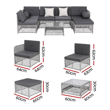 Gardeon 6 Seater Outdoor Sofa Set 7PCS Table Chair Set Garden Rattan Patio Furniture