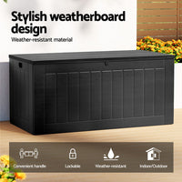 Outdoor Storage Box 830L Container Lockable Bench Tool Shed All Black