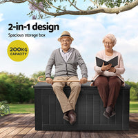 Outdoor Storage Box 830L Container Lockable Bench Tool Shed All Black