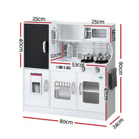 Keezi Kids Wooden Pretend Kitchen Play Set Cooking Toys Pot Ice Cup Oven Blackboard 80CM White