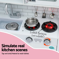 Keezi Kids Wooden Pretend Kitchen Play Set Cooking Toys Pot Ice Cup Oven Blackboard 80CM White